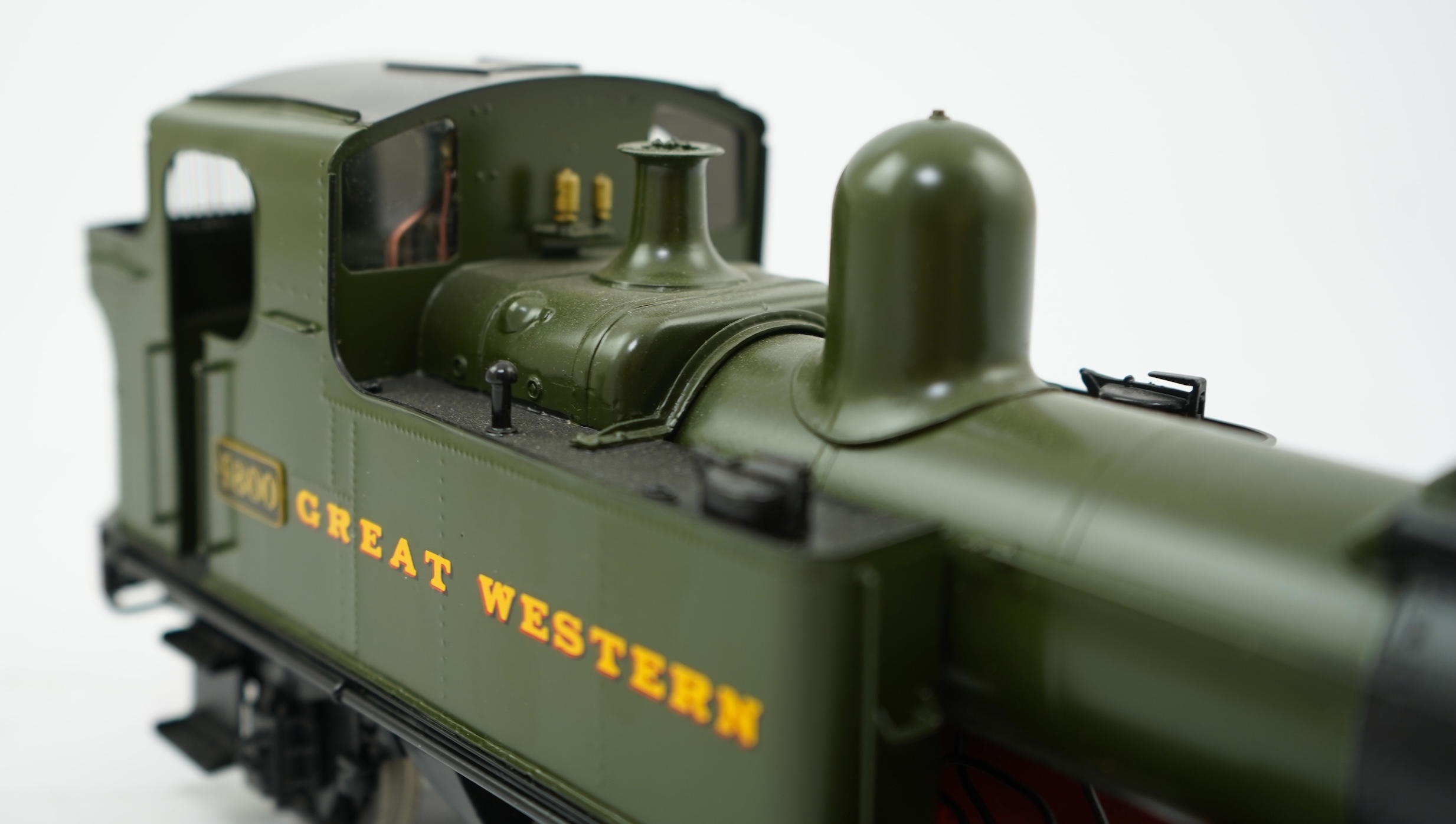 A Gauge One brass model of GWR Class 14xx, 4800, 0-4-2T locomotive, powered for two rail operation.